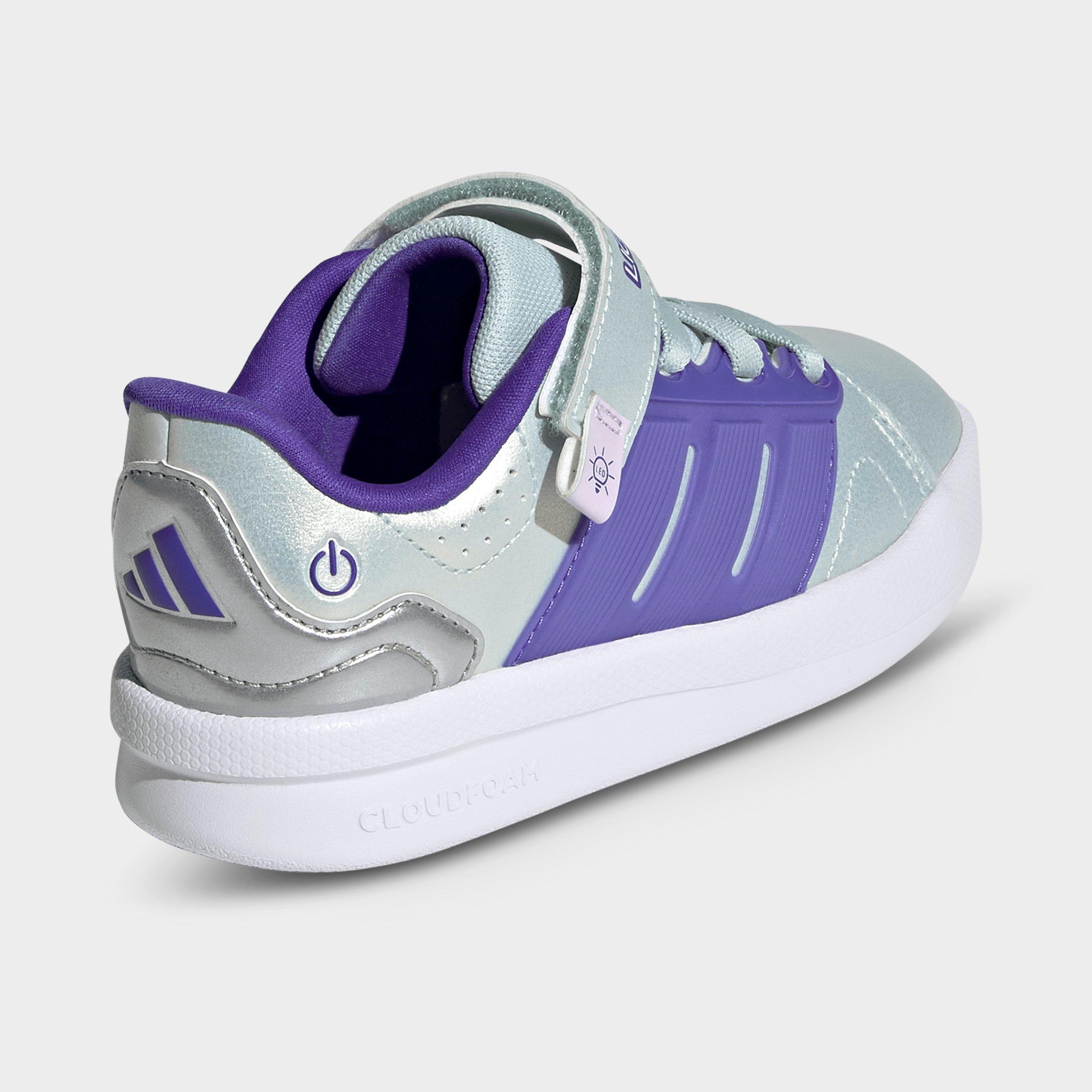 Little Kids' adidas x Minecraft Lightorama Court Stretch Lace Hook-And-Loop Casual Shoes - Halo Mint/Solar Purple/Ice Lavender - Back view