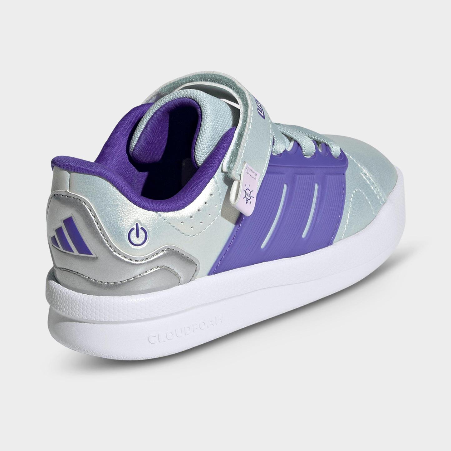 Little Kids' adidas x Minecraft Lightorama Court Stretch Lace Hook-And-Loop Casual Shoes - Halo Mint/Solar Purple/Ice Lavender - Back view