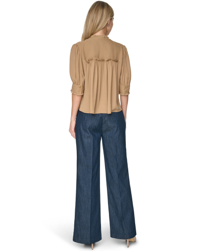 Tommy Hilfiger Women's Puff-Sleeve Ruffle Collared Shirt - Tigers Eye