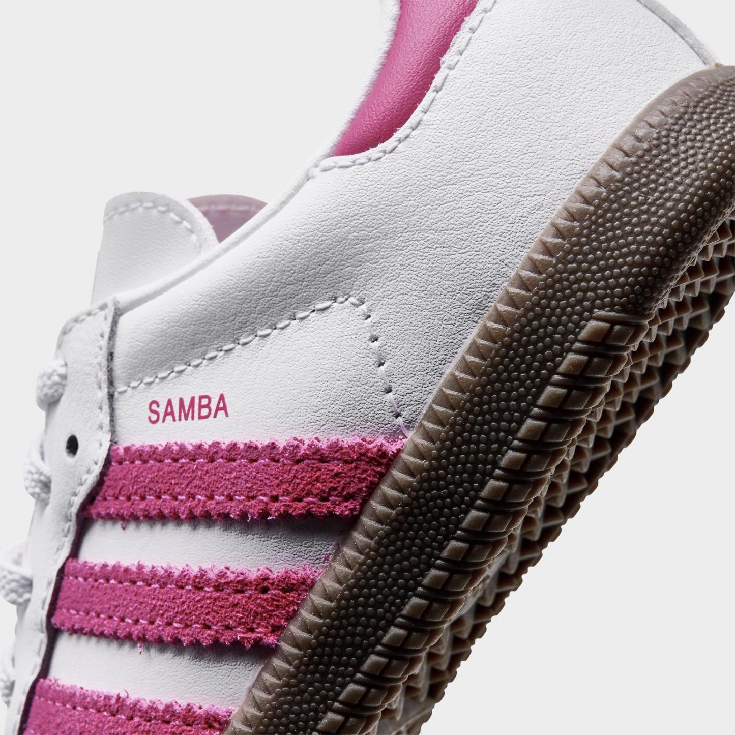 Kids' Toddler adidas Originals Samba OG Stretch Lace Casual Shoes - Footwear White/Real Magenta/Gum - view 3