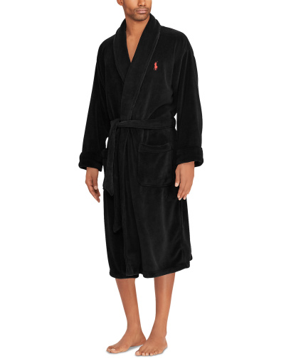 Polo Ralph Lauren Men's Sleepwear Soft Cotton Kimono Velour Robe - Polo Black