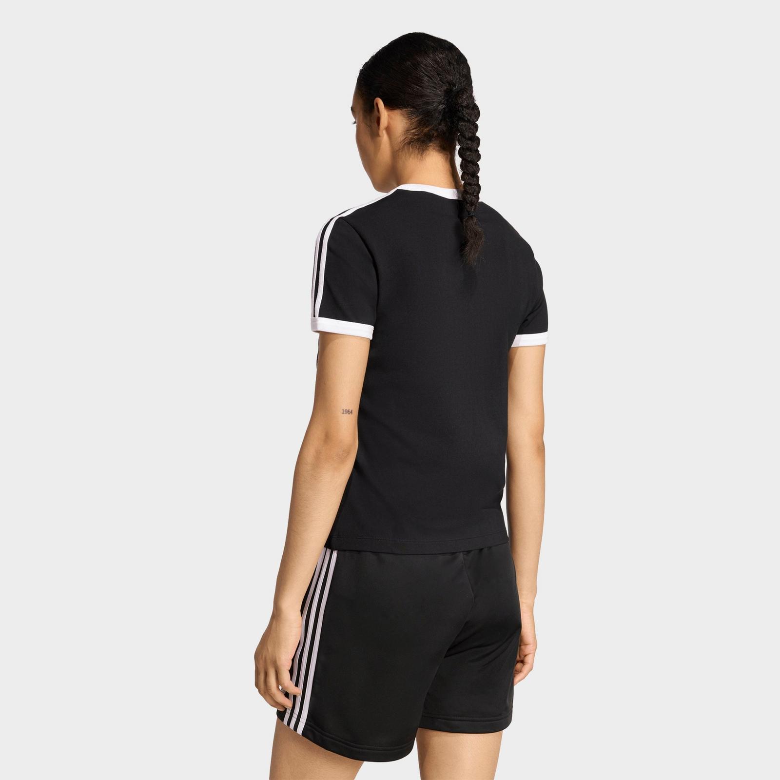 Women's adidas Originals 3-Stripes Slim T-Shirt - Black/White - view 3