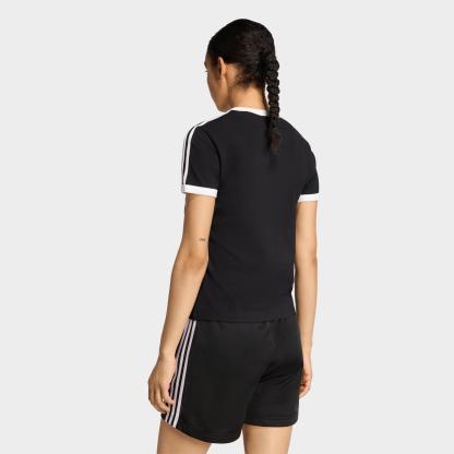 Women's adidas Originals 3-Stripes Slim T-Shirt - Black/White - view 3