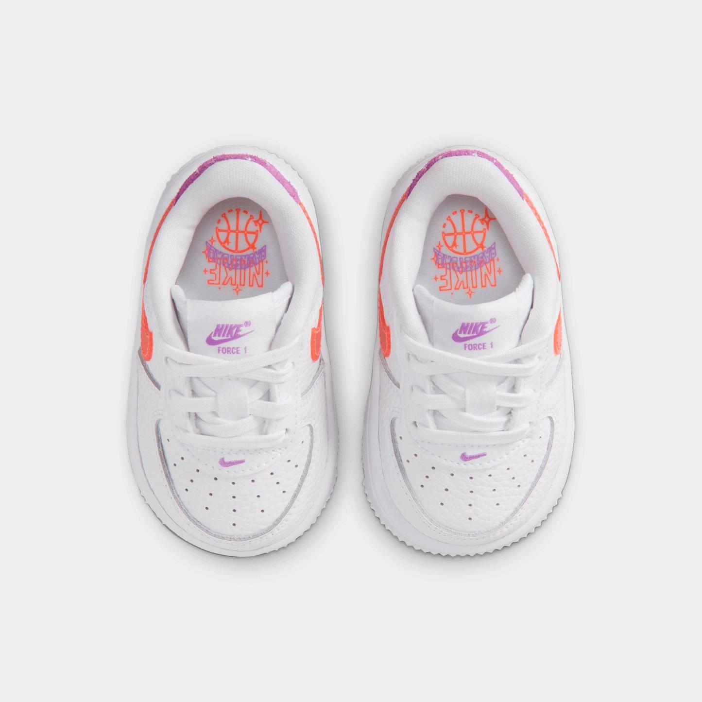 Infant and Kids' Toddler Nithtke Force 1 Low Casual Shoes - Part 1 - White/Turf Orange/Bright Violet - Top view