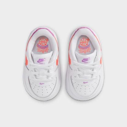 Infant and Kids' Toddler Nithtke Force 1 Low Casual Shoes - Part 1 - White/Turf Orange/Bright Violet - Top view