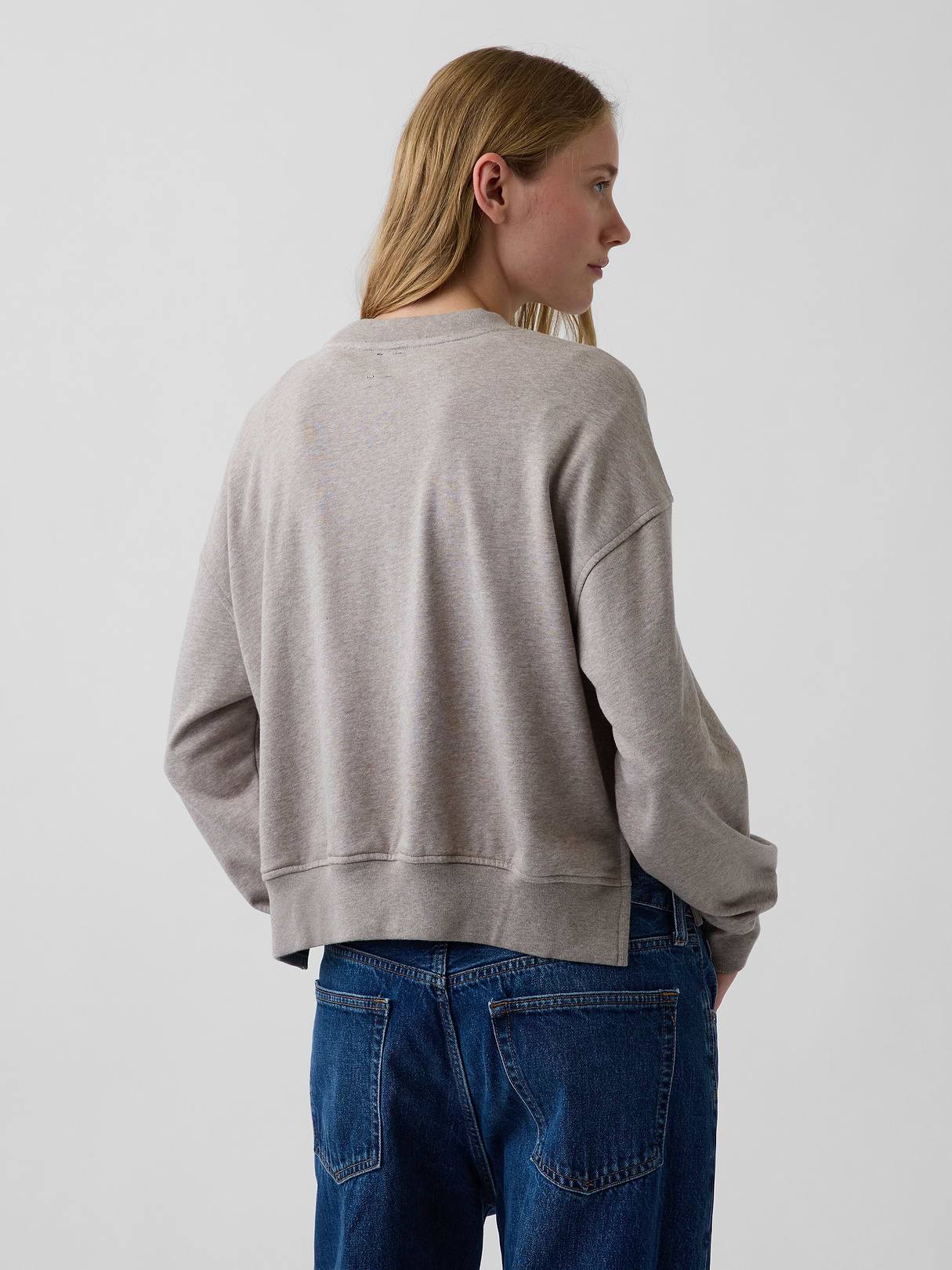 VintageSoft Terry Oversized Wedge Side-Slit Sweatshirt - Light brown
