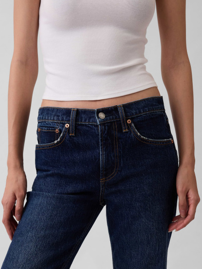 Mid Rise Relaxed Straight Jeans - Dark wash