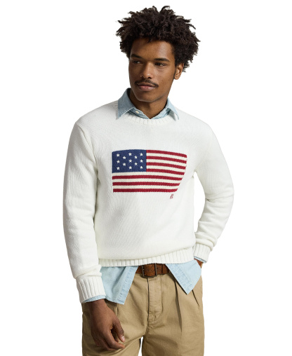 Polo Ralph Lauren Unisex The Iconic Flag Sweater - Deckwash White
