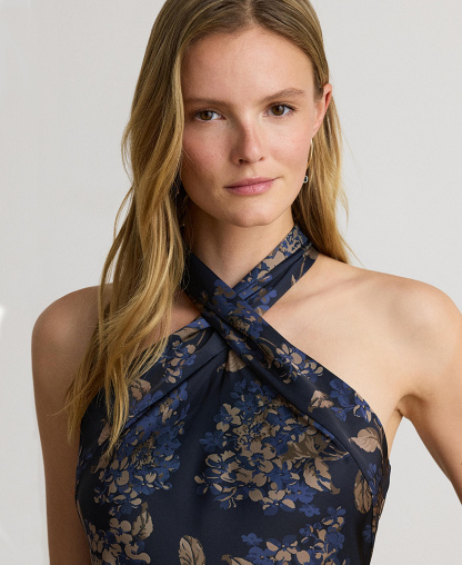 Lauren Ralph Lauren Women's Floral Tie-Neck Halter Cocktail Dress - Navy multi