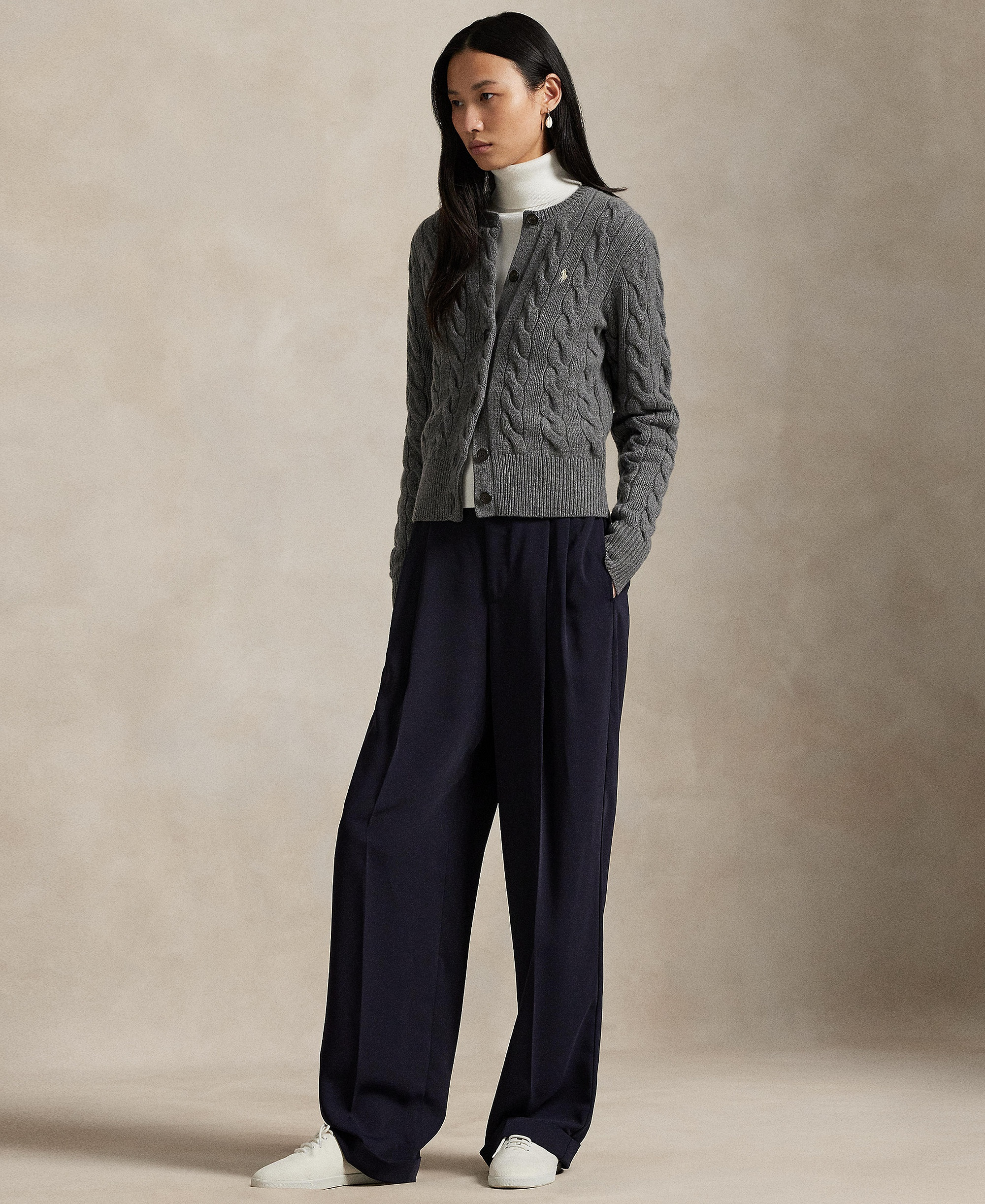 Polo Ralph Lauren Women's Cable-Knit Wool-Cashmere Cardigan Sweater - Battalion Grey Heather