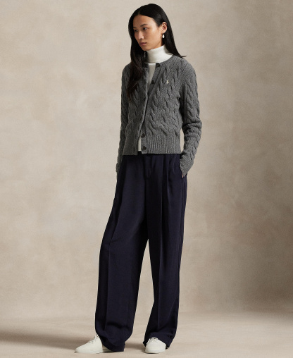 Polo Ralph Lauren Women's Cable-Knit Wool-Cashmere Cardigan Sweater - Battalion Grey Heather