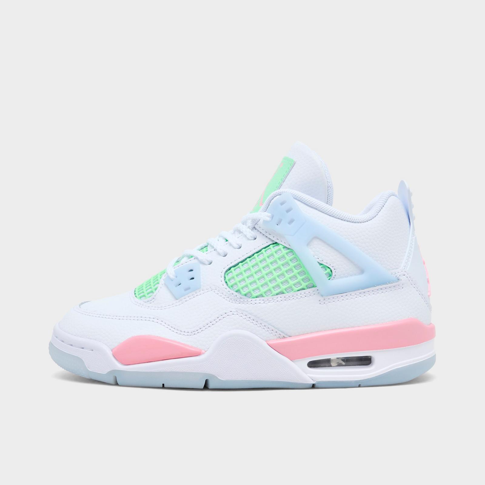 Girls' Big Kids' Air Jordan Retro 4 Basketball Shoes - White/Medium Soft Pink/Half Blue/Vapor Green - view 1