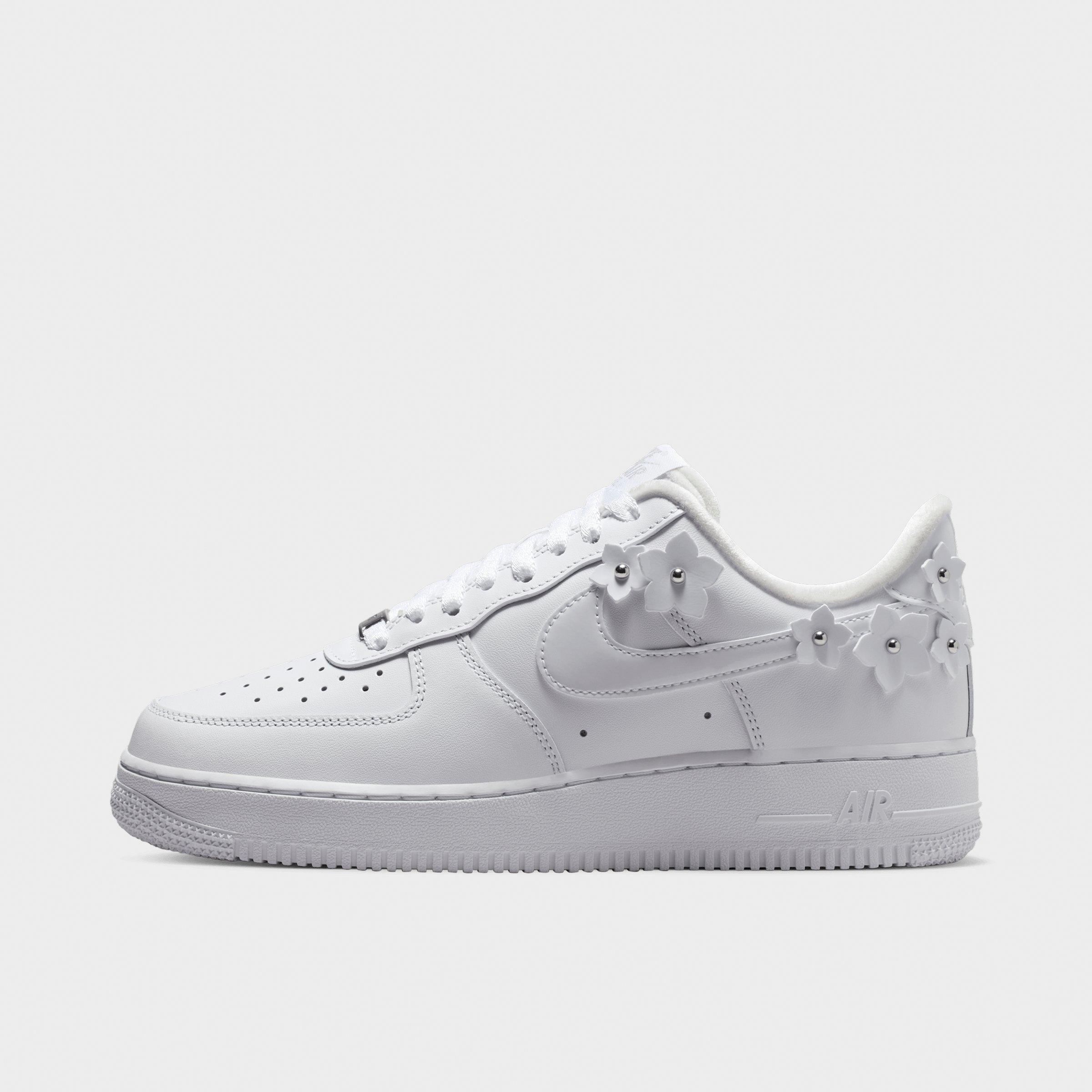 Women's Nithtke Air Force 1 '07 "Florette" Casual Shoes - White/Wolf Grey/Metallic Silver/White - Left shoe facing left. Outside of the shoe.
