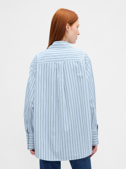 Organic Cotton Poplin Stripe Big Shirt - Light blue stripe