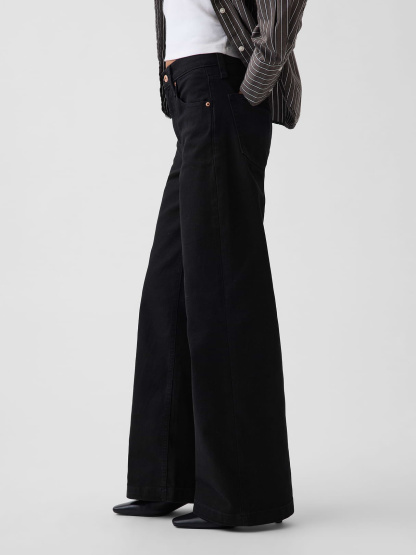 High Rise Stride Wide-Leg Jeans - Absolute black