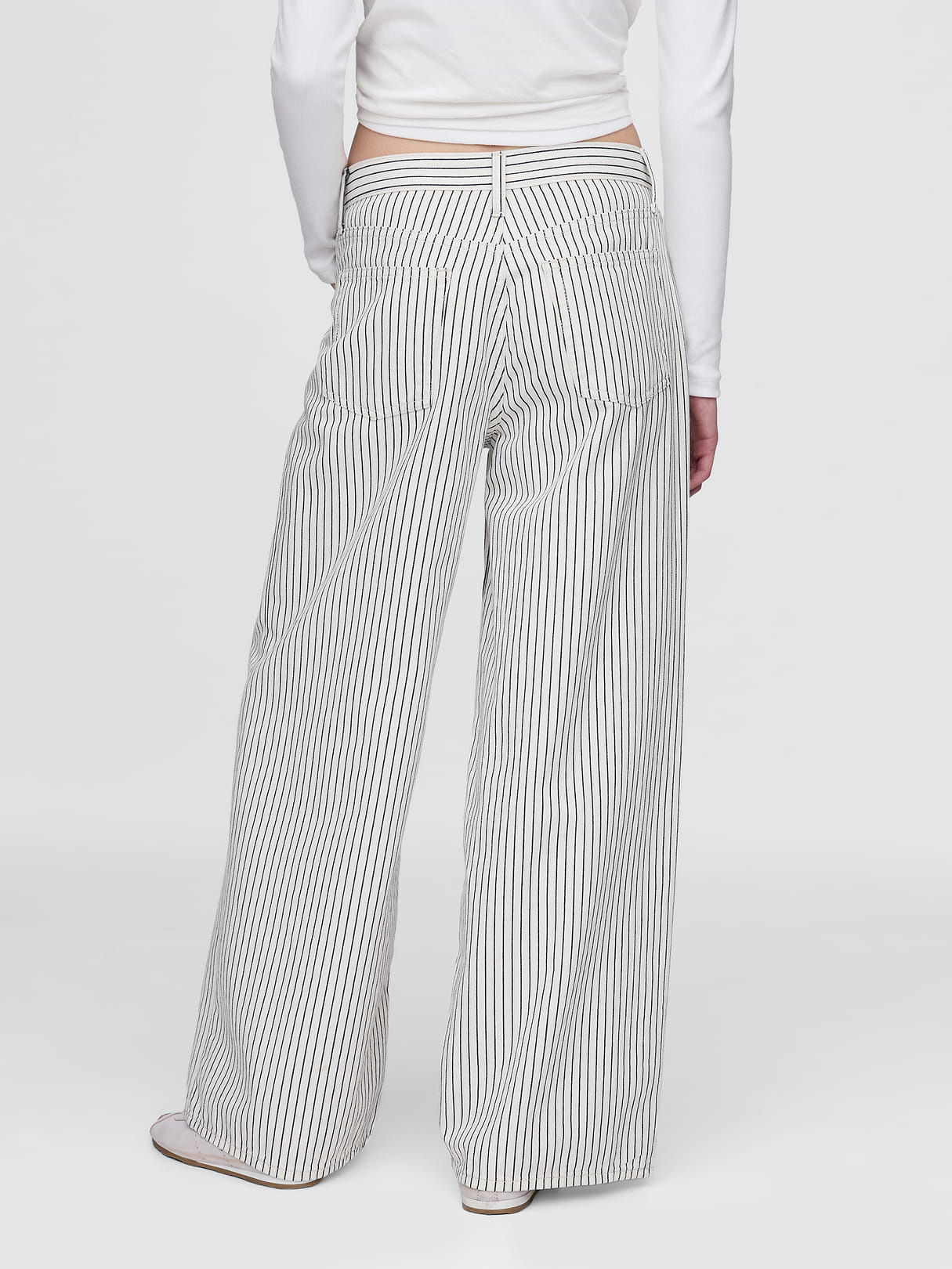 Mid Rise UltraSoft Baggy Jeans - White indigo stripe