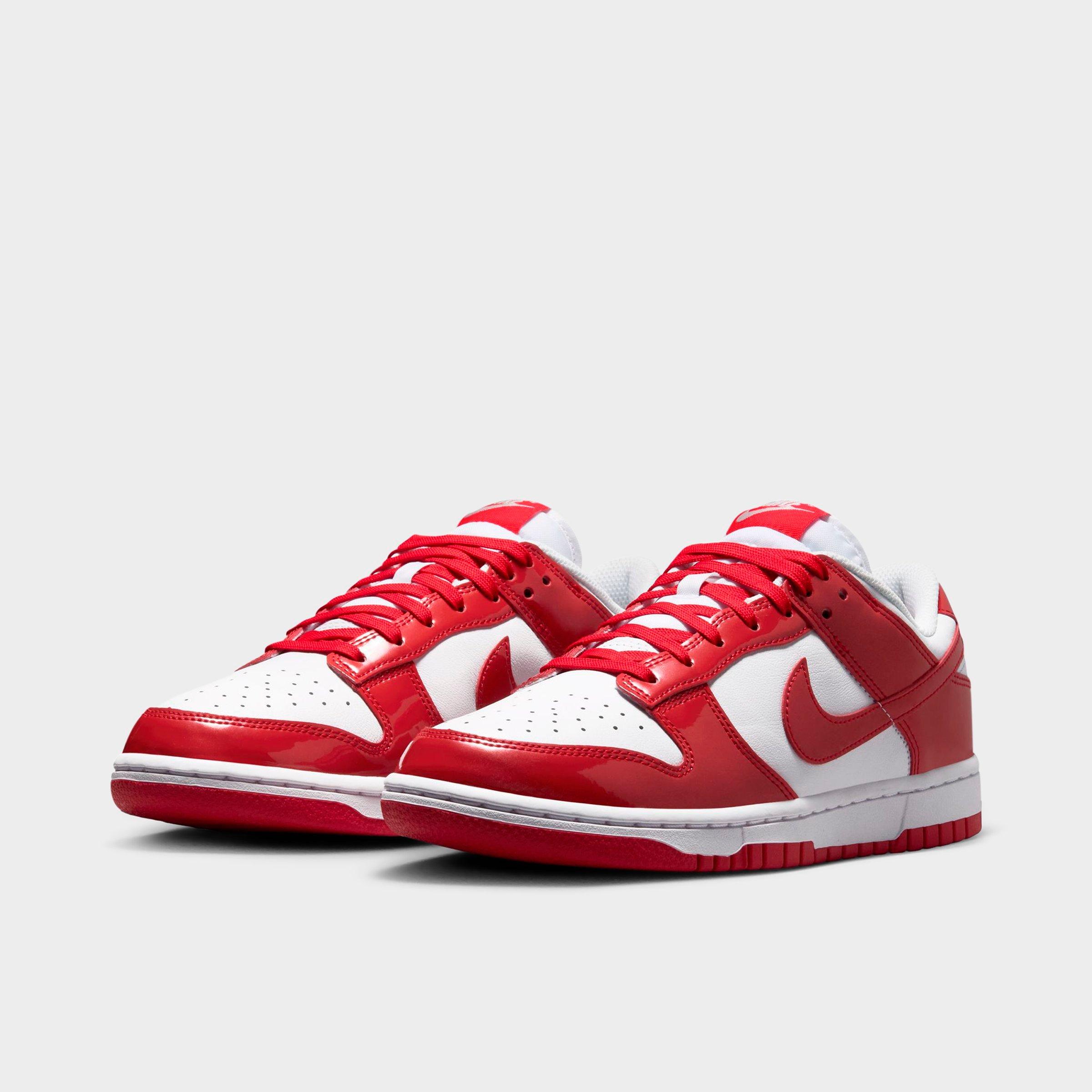 Women's Nithtke Dunk Low SE Casual Shoes - White/Metallic Silver/University Red - Both shoes facing left
