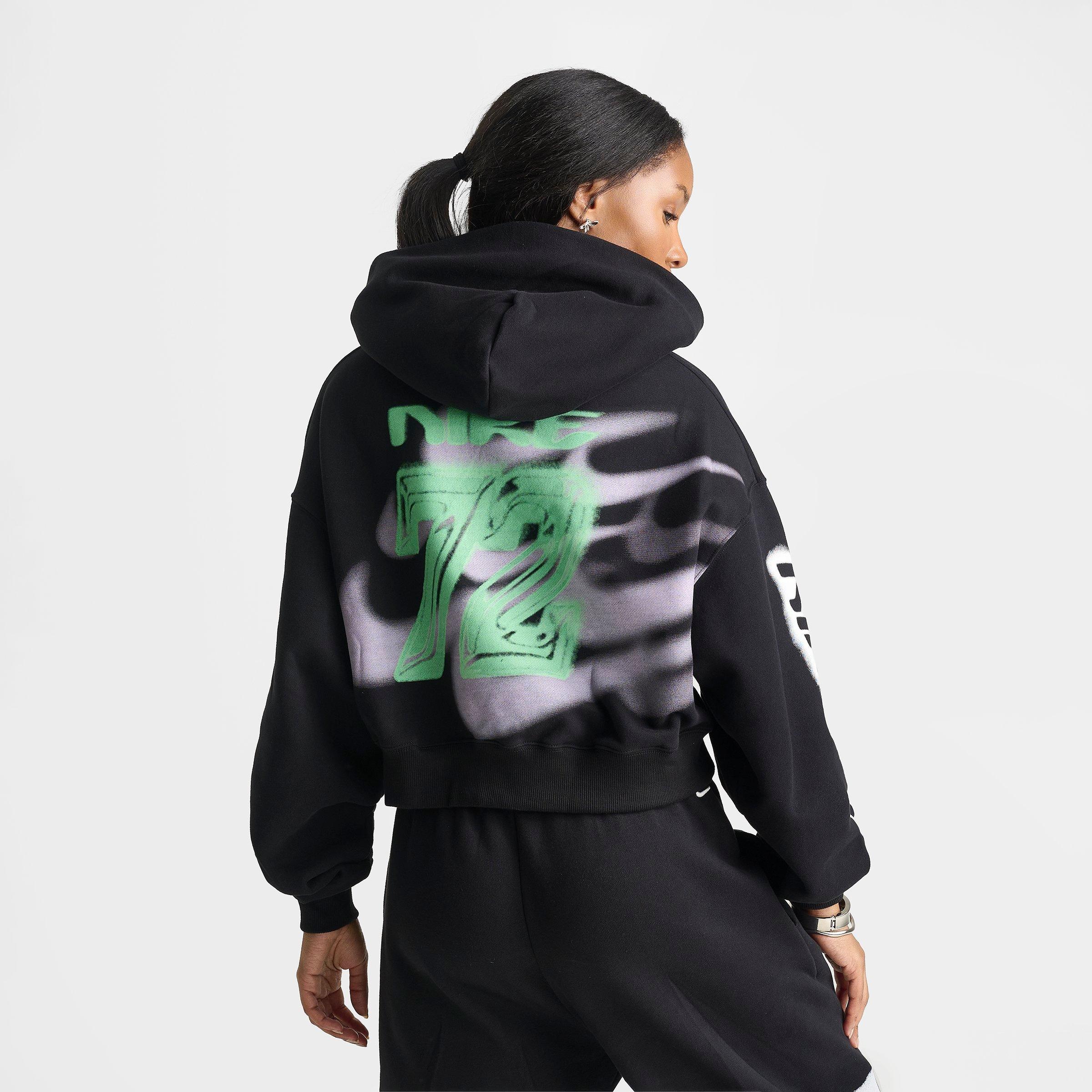 Women's Nithtke Studio Fleece Medium-Weight Oversized Cropped Pullover Hoodie - Black/Sail