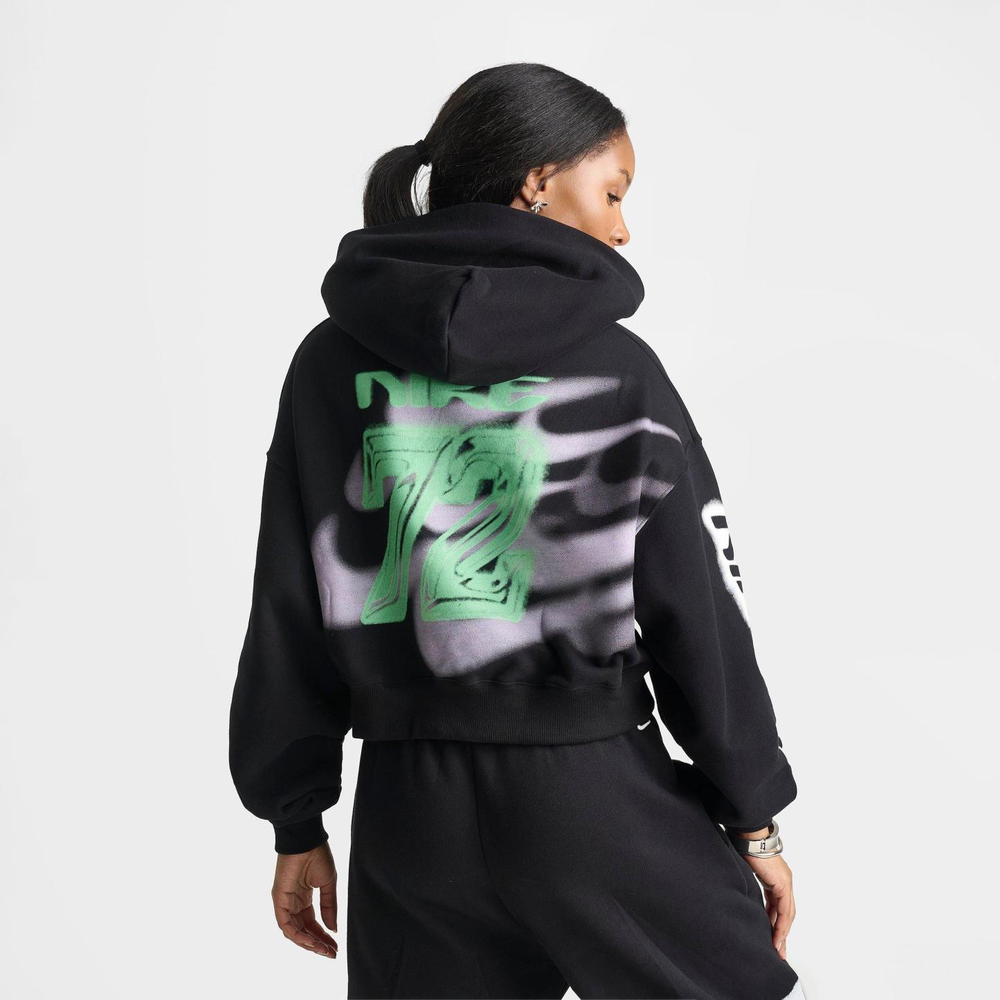 Women's Nithtke Studio Fleece Medium-Weight Oversized Cropped Pullover Hoodie - Black/Sail