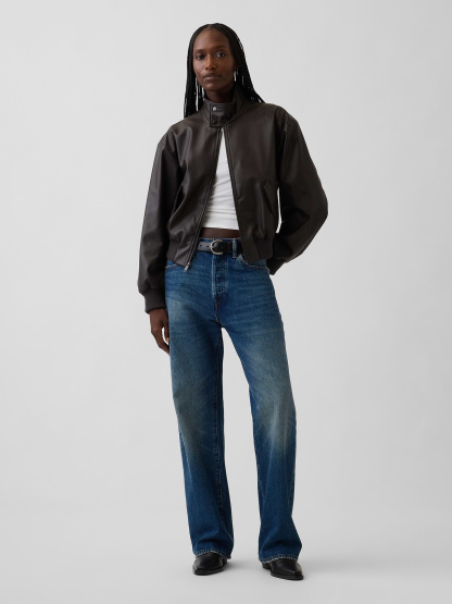Vegan Leather Bomber Jacket - Dark brown