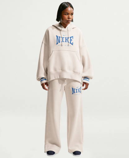 Nike Women's Sportswear Phoenix Fleece High-Waisted Wide-Leg Pants - Lightt Orewood Brown/University Blue