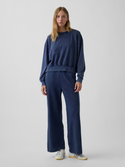 VintageSoft Terry Oversized Wedge Side-Slit Sweatshirt - Tapestry navy blue wash