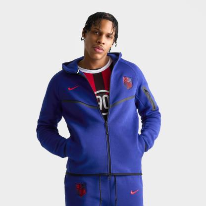 Men's Nike USA Soccer Tech Fleece Windrunner Full-Zip Hoodie - Deep Royal Blue/Challenge Red