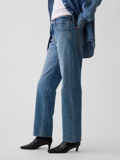 Mid Rise Straight Taper Jeans - Medium wash