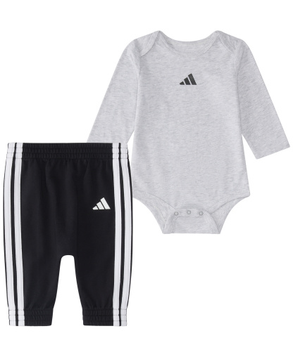 adidas Baby Boys' Long-Sleeve Bodysuit and Pants, 2-Piece Set - Light Gray