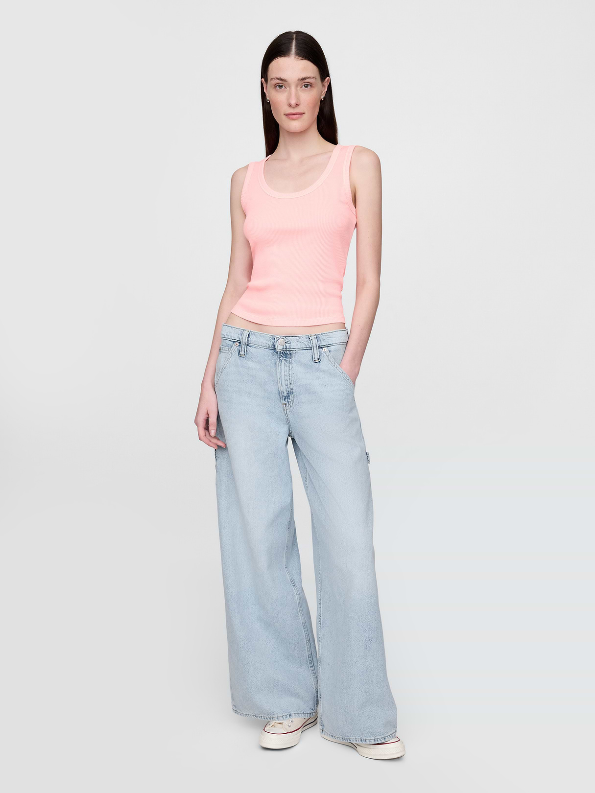 Mid Rise Denim Stripe Baggy Jeans - Acid wash