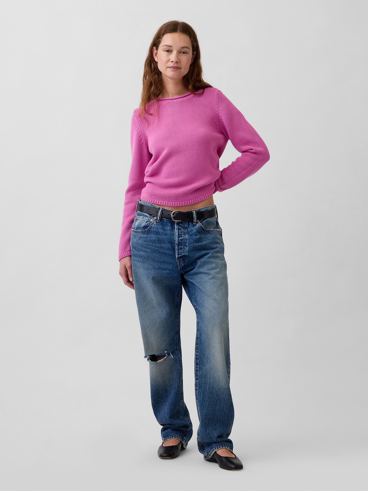 100% Cotton Rollneck Sweater - Neon pink glow
