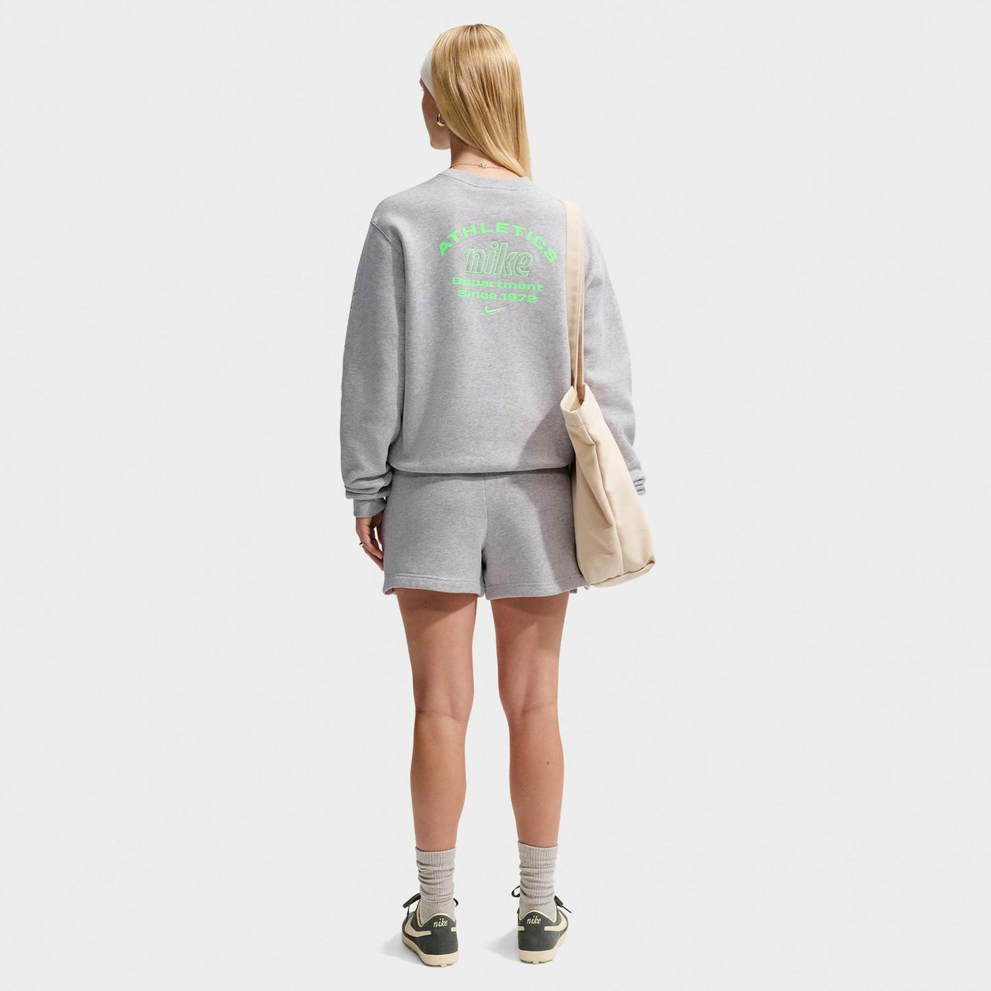 Women's Nithtke Studio Fleece Medium-Weight "Graphic Pack" Mid-Rise Shorts - Grey Heather/Illusion Green