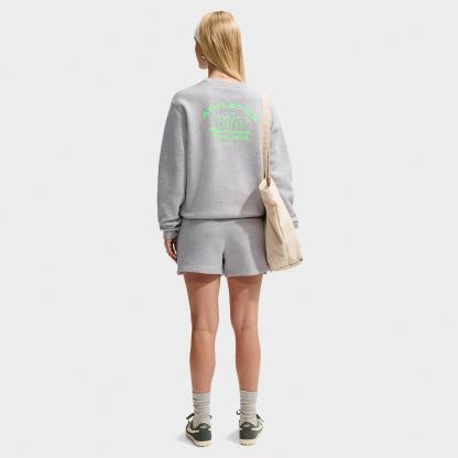 Women's Nithtke Studio Fleece Medium-Weight "Graphic Pack" Mid-Rise Shorts - Grey Heather/Illusion Green