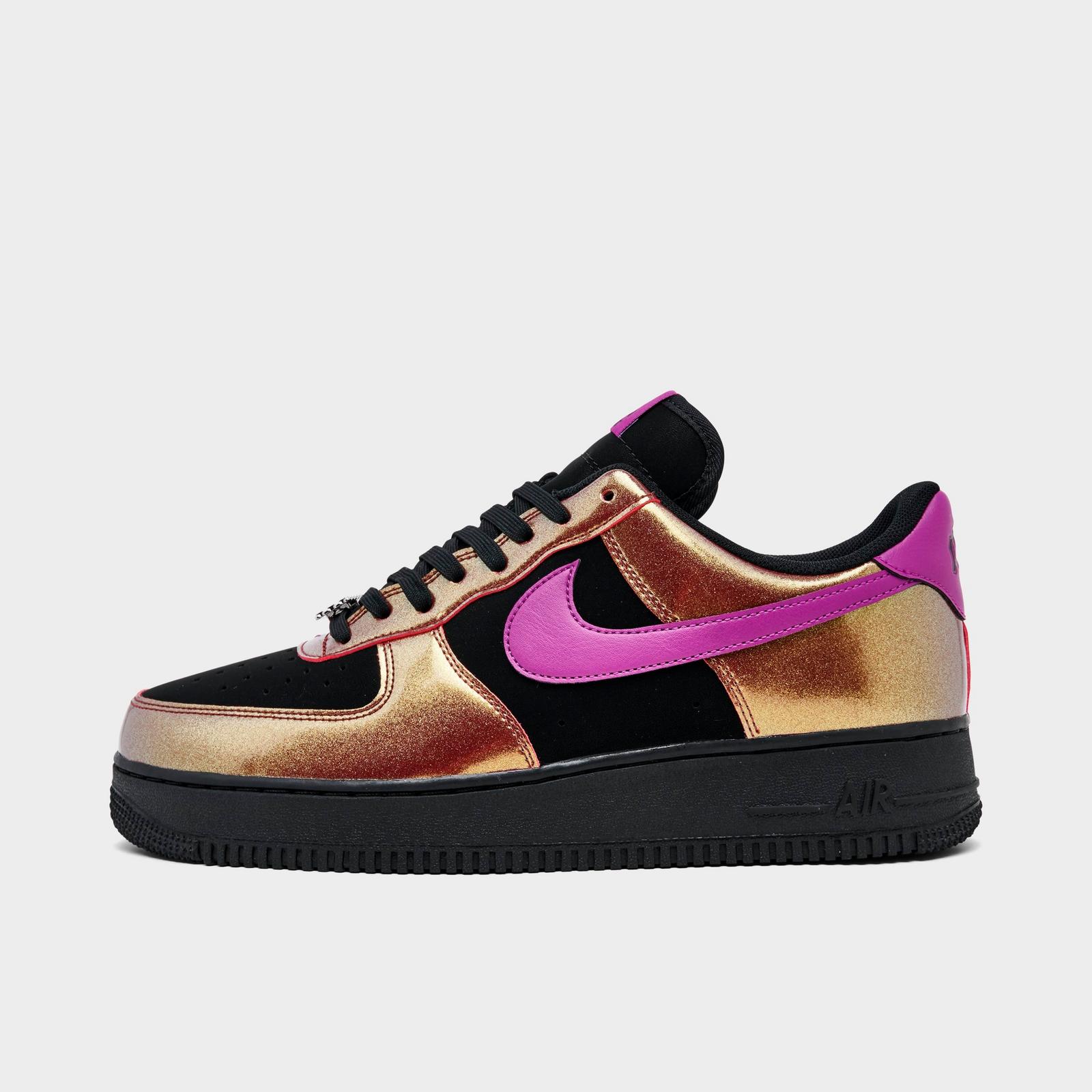Men's Nike Air Force 1 '07 LV8 SE Glam Rock Casual Shoes - Black/Gold/Bold Berry