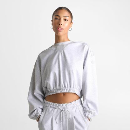 Women's adidas Originals Aura Spacer Oversized Cropped Crewneck Sweatshirt - Light Grey Heather - view 3