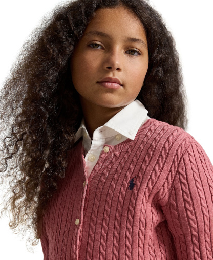 Polo Ralph Lauren Girls' 7-16 Mini-Cable Cardigan - Canvas Pink