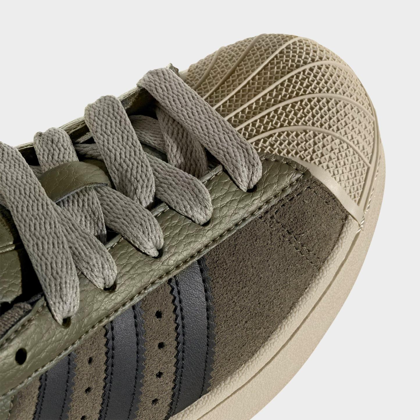 Big Kids' adidas Originals Superstar II Casual Shoes - Olive Strata/Core Black/Khaki - Detail shot