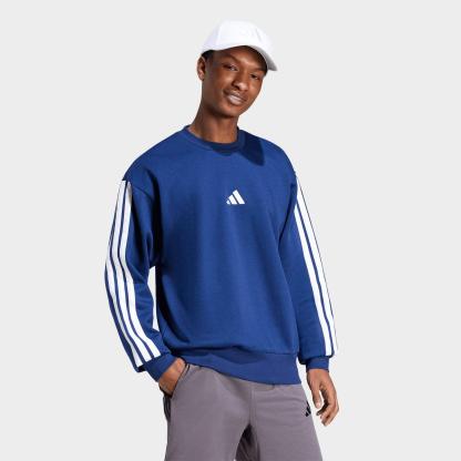 Men's adidas Essentials 3-Stripes Fleece Crewneck Sweatshirt - Dark Blue/White