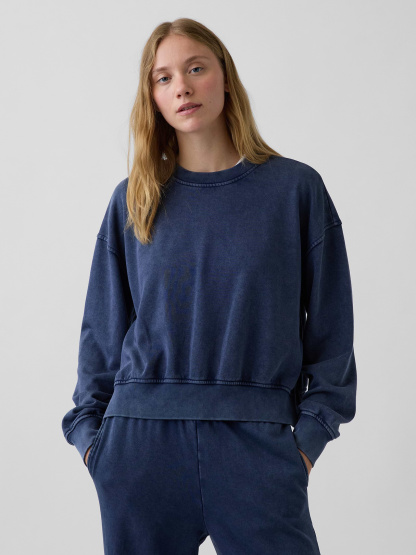 VintageSoft Terry Oversized Wedge Side-Slit Sweatshirt - Tapestry navy blue wash