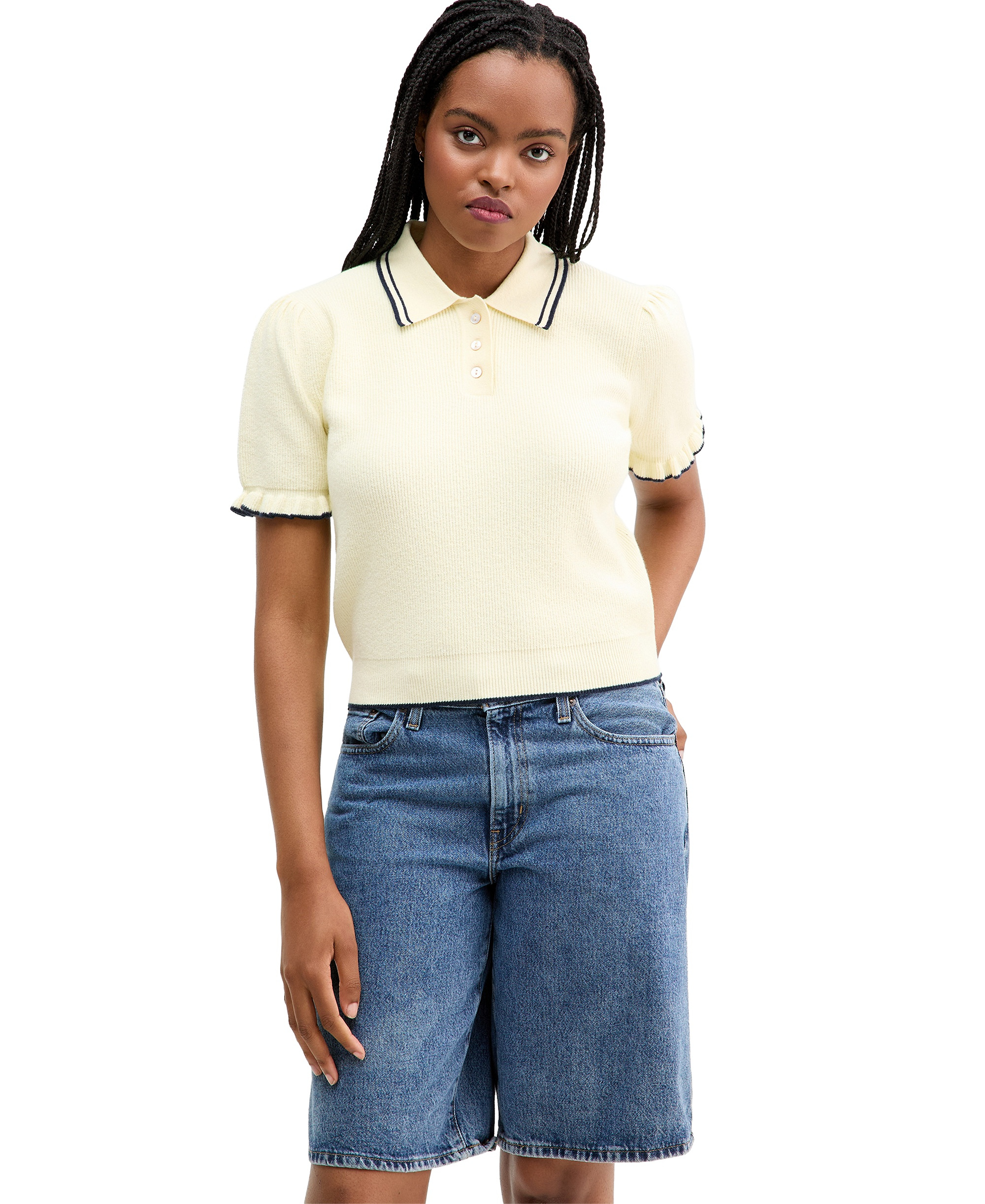 Levi's Premium Women's Short-Sleeve Pull-On Polo Shirt - Pear Sorbet/navy Blazer Pear Sorbet / Navy Blazer