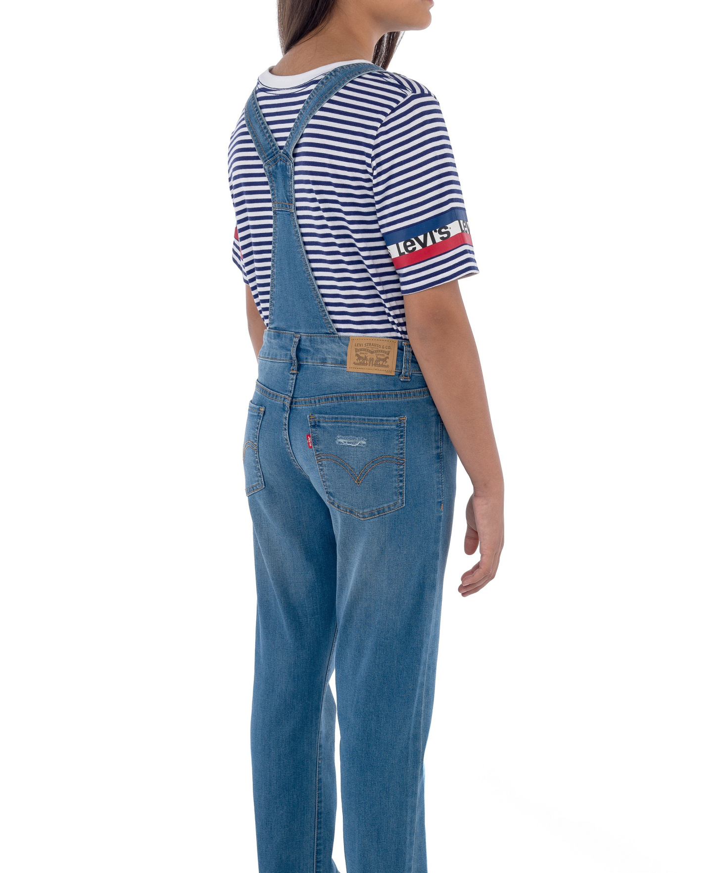 Levi's Big Girls Adjustable Waistband Girlfriend Denim Overalls - 452 C SKY