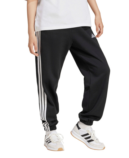 adidas Women's Essentials 3-Stripes Pull-On Fleece Loose Pants - Black/White