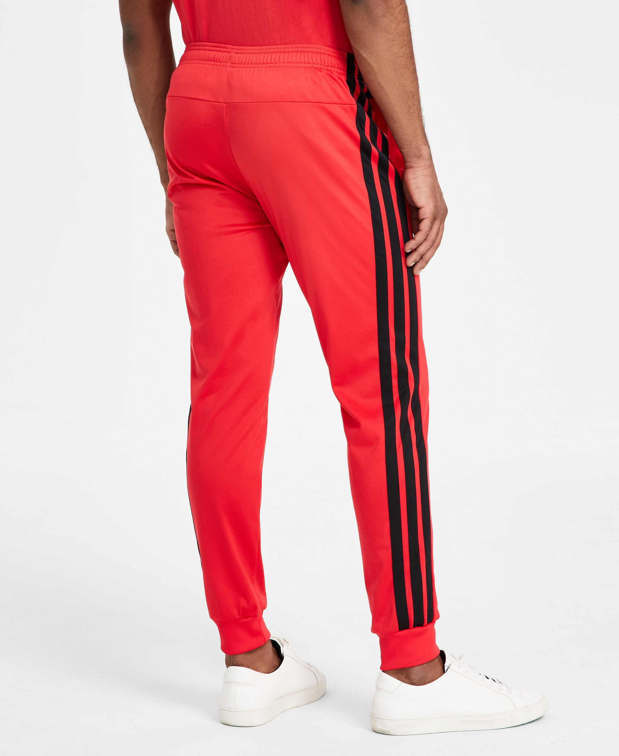 adidas Men's 3-Stripes Tricot Regular Tapered Track Pants - Ruby Red/blk