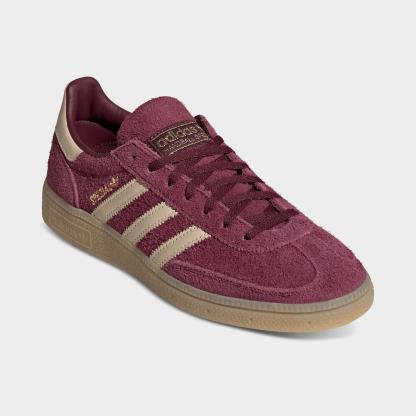 Women's adidas Originals Handball Spezial Casual Shoes - Part 2 - Maroon/Warm Vanilla/Gold Metallic - Both shoes facing left