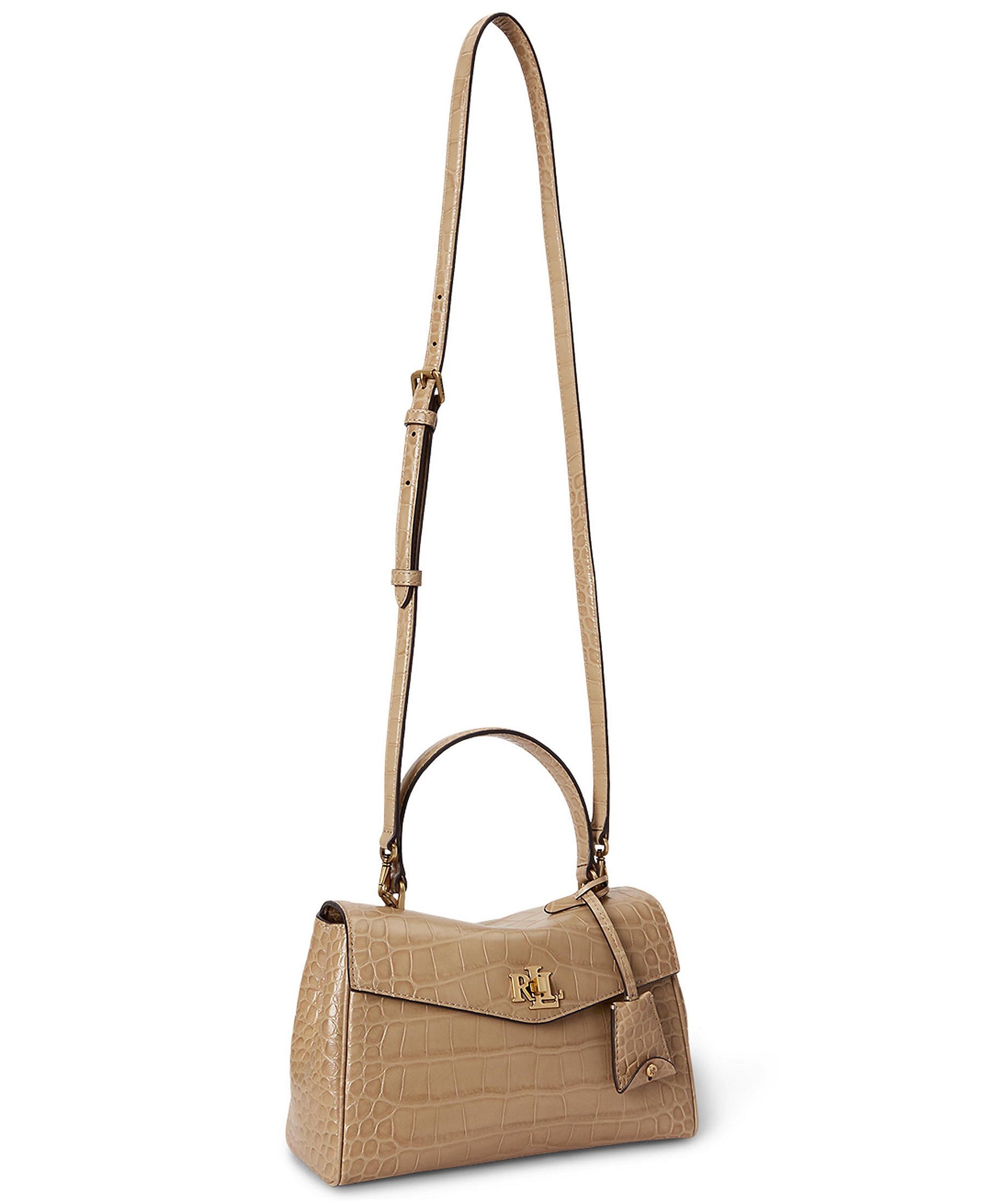 Lauren Ralph Lauren Farrah Embossed Small Soft Satchel Handbag - Tan