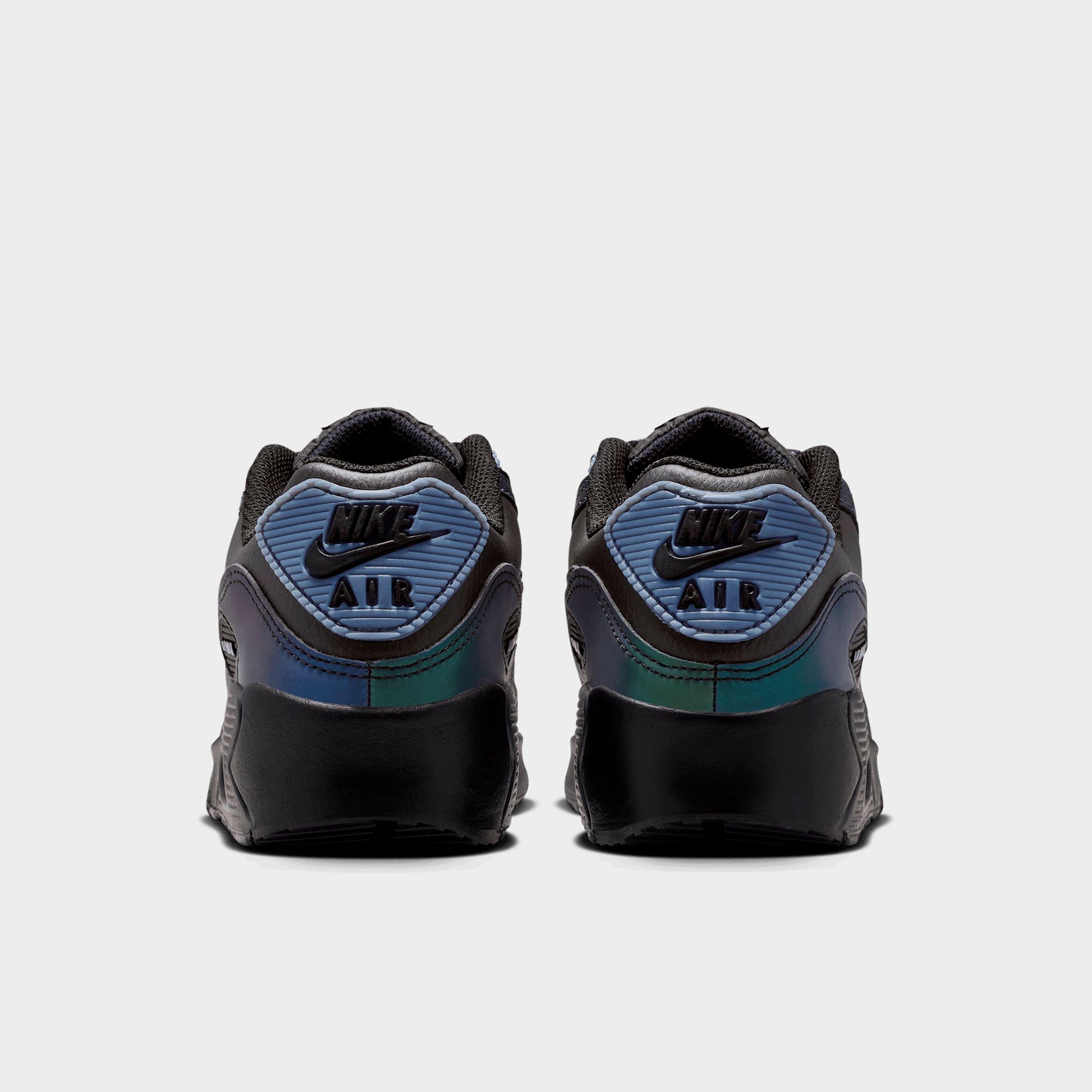 Big Kids' Nithtke Air Max 90 Casual Shoes - Black/Dark Smoke Grey/Light Carbon/Black - Back view