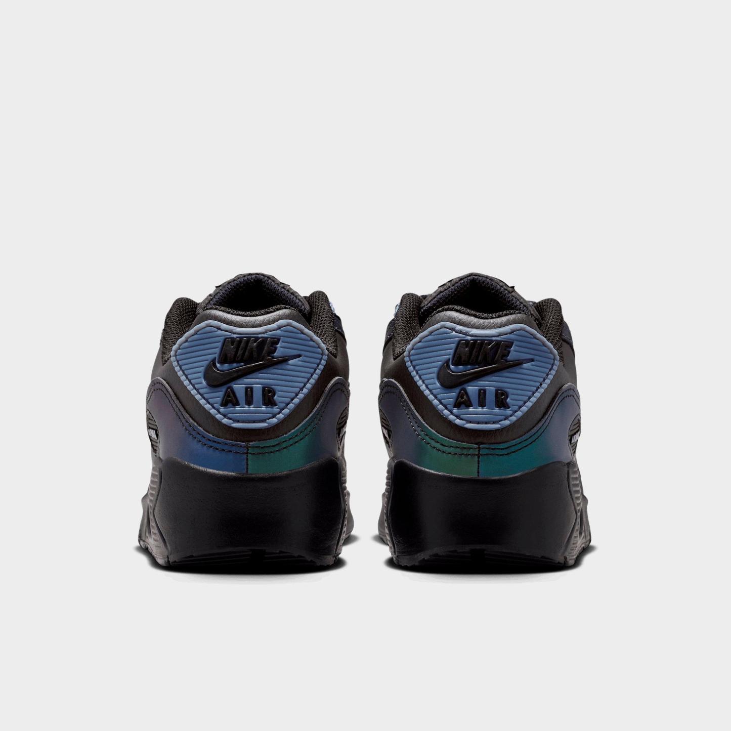 Big Kids' Nithtke Air Max 90 Casual Shoes - Black/Dark Smoke Grey/Light Carbon/Black - Back view