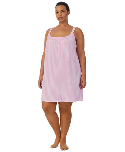Lauren Ralph Lauren Cotton Knit Double-Strap Nightgown - Pink Stripe