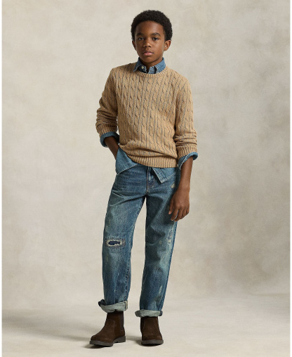 Polo Ralph Lauren Boys' 8-20 Cable-Knit Cotton Sweater - Camel