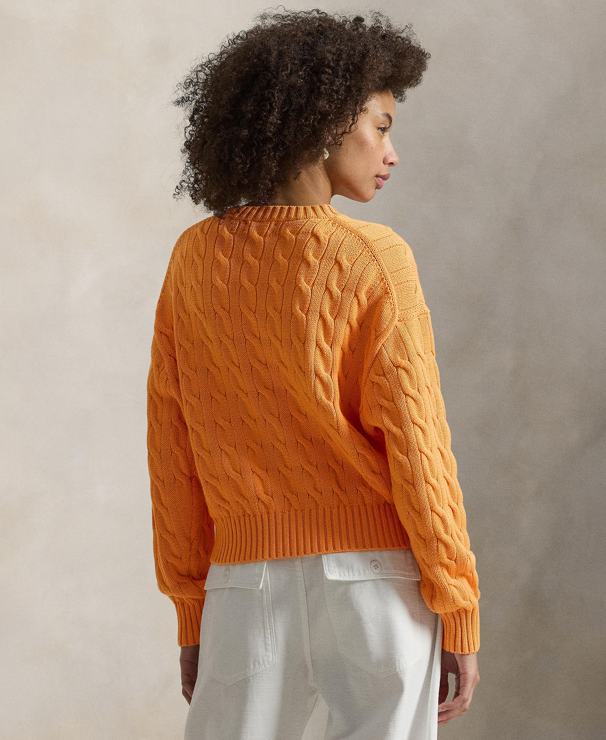 Polo Ralph Lauren Women's Cable-Knit Cotton Crewneck Sweater - Soft Clementine